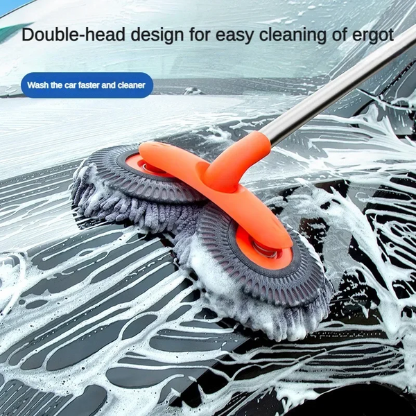ROTATING DOUBLE BRUSH CAR WASH MOP TELESCOPIC ROOF WINDOW CLEANING ACCESSORIES