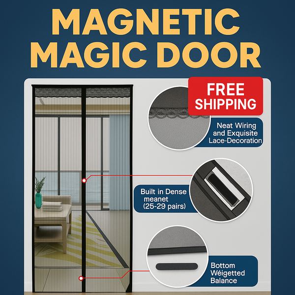 Magic Mesh Deluxe- Hands Free Magnetic Screen Door, Mesh Curtain Keeps Bugs Out,